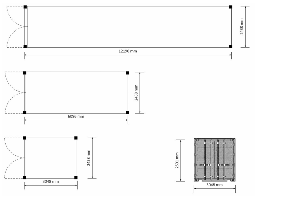 OWTS™ ISO container sizes: 10 ft, 20 ft and 40 ft
