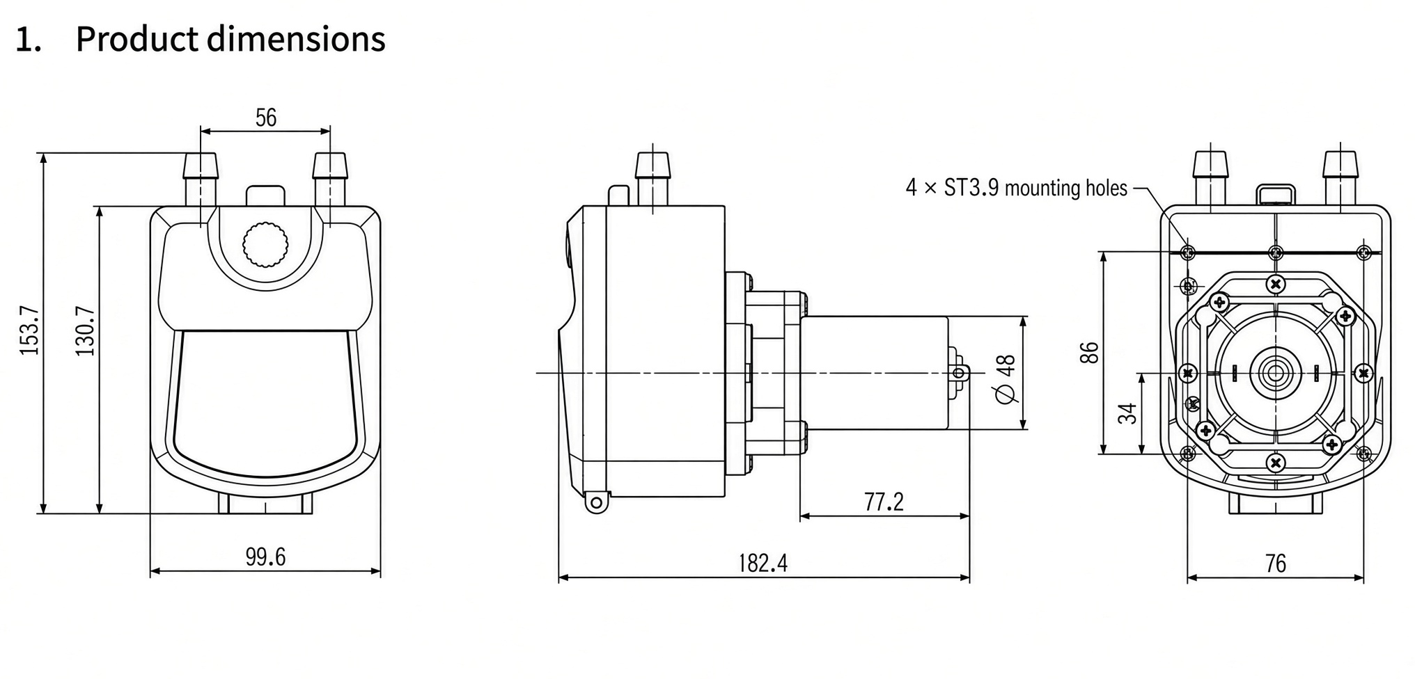Peristaltic pump 24V, 180 L/h